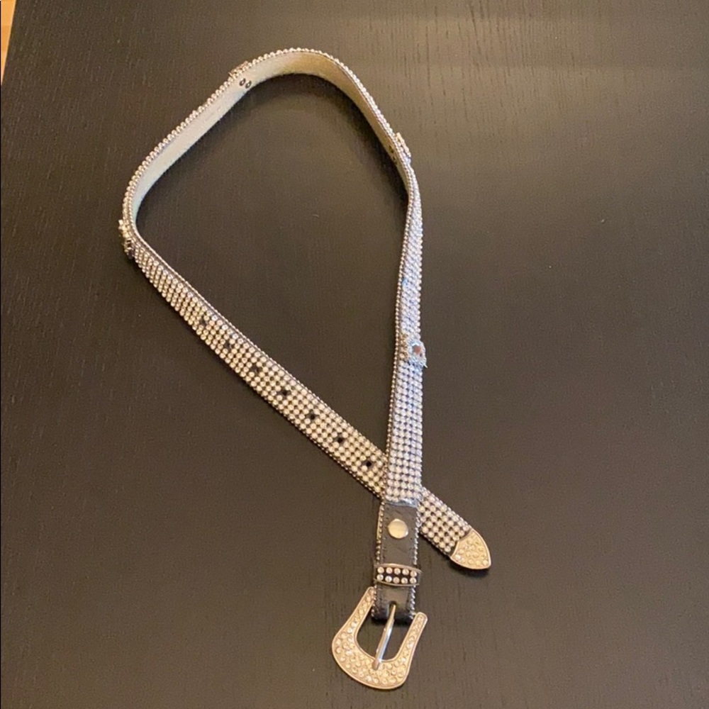 Bling silver Rhinestone Buckle Belt M Leather